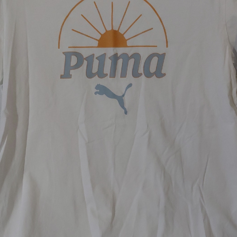 Puma White Tee with Orange Sun Graphic